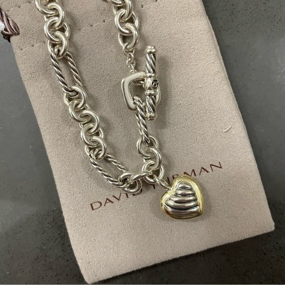 David Yurman Jewelry - Authentic David Yurman Silver Chain Link Bracelet With Heart Charm Pendant